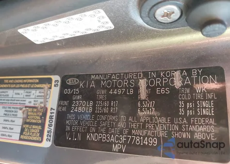 2015 Kia Sportage Lx z USA, uszkodzony, nr VIN KNDPB3AC3F7781499